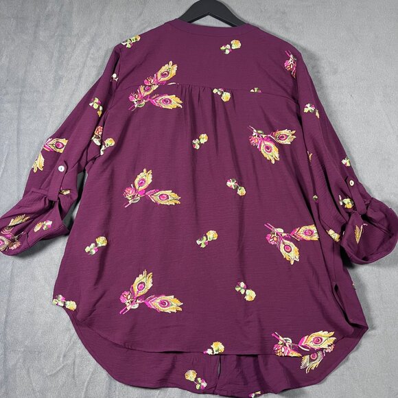 FIGS AND FLOWERS Estilo Floral Boho Embroidered Peasant Blouse Button Top 3x - Picture 2 of 8